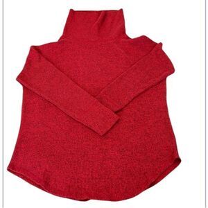 Time & Tru szM red and black marbled thermal long sleeve cowl neck sweater EUC